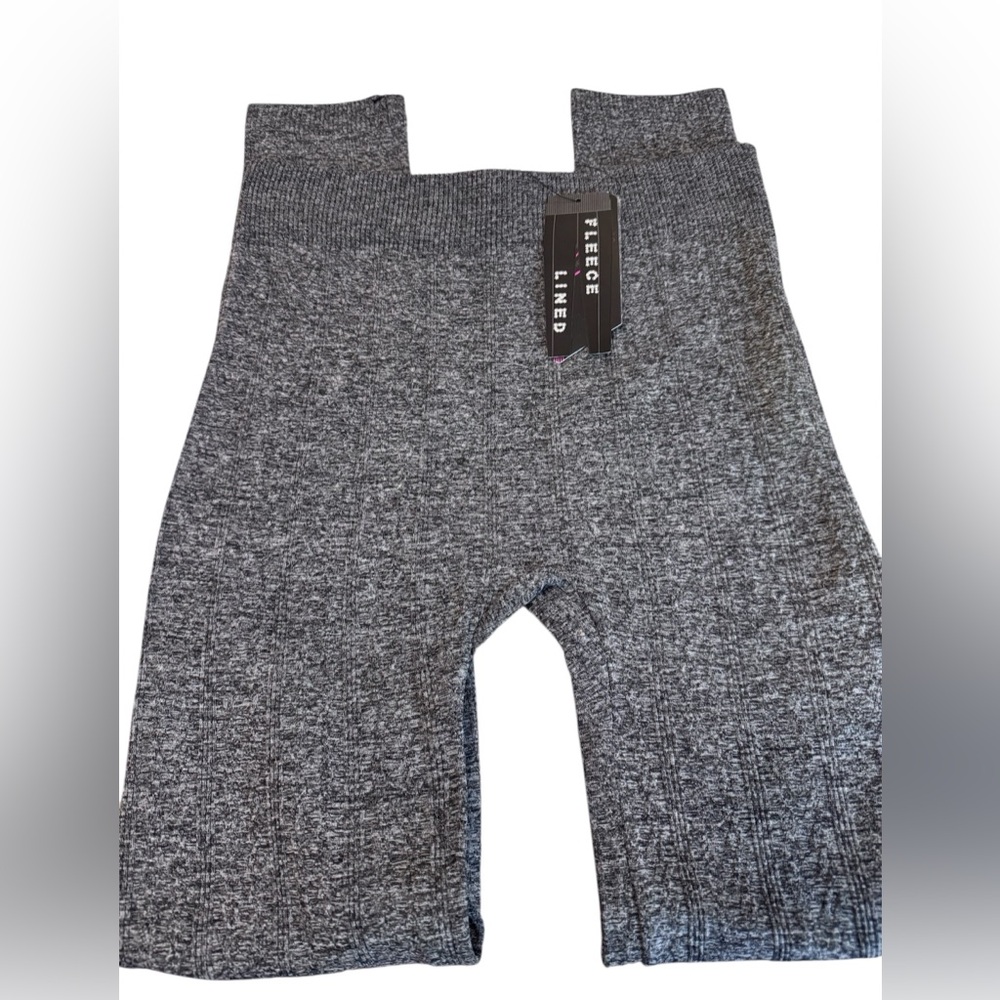 Connection 18 Grey Knit Fleece Lined Leggings Stretch Waist  Sz 1X NWT